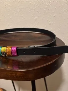 View of Kurt Geiger | Accessories | Black Belt With Rainbow Metallic Accent ...